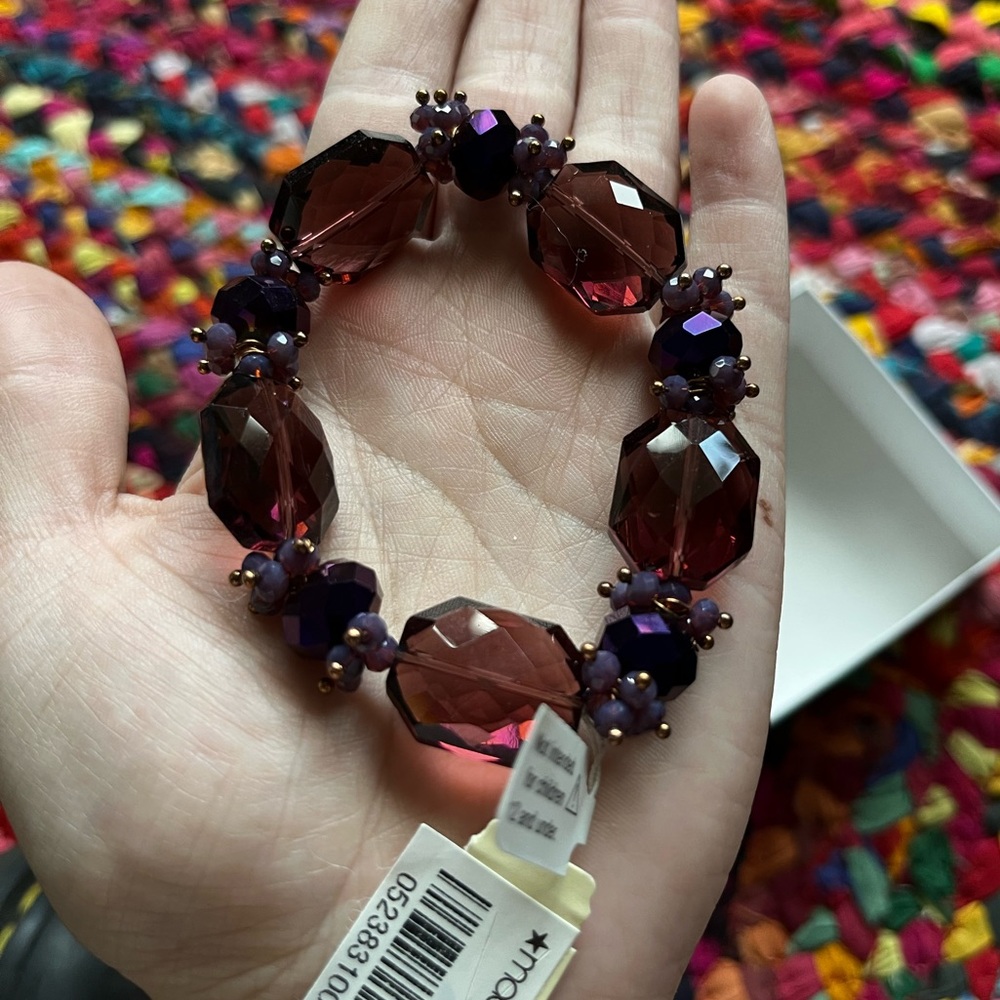NEW PLUM & PURPLE CHUNKY BEADED STRETCHY STATEMENT BRACELET